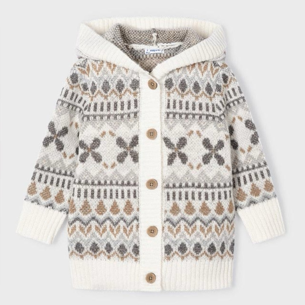 Mayoral Jacquard Knit Hooded Kids Cardigan Size 3T